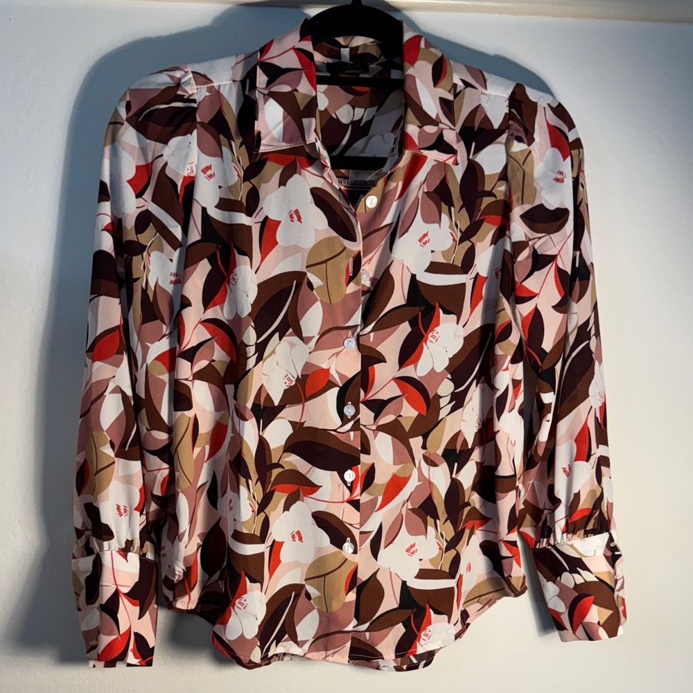 Ann Taylor Factory Multicolor Leaf Print Blouse